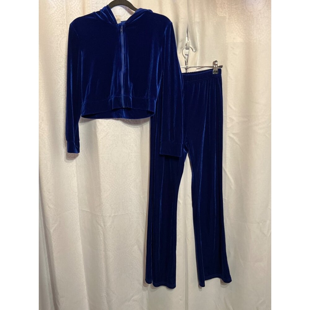 SHEIN Teen Velvet Blue Hoodie & Pant Set With Rhinestone "Change" Design